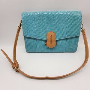 Sondra Roberts Squared Womens Snakeskin Like Textured Handbag Purse‎ Teal